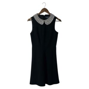 ModCloth Black White Collar Cocktail Dress Midi Length Wednesday Victorian 4